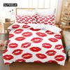 Rote Lippen Bettwäsche-Set Bettbezug-Set 3D Bettwäsche Digitaldruck Bettwäsche Queen Size Bettwäsche-Set Modisches Design