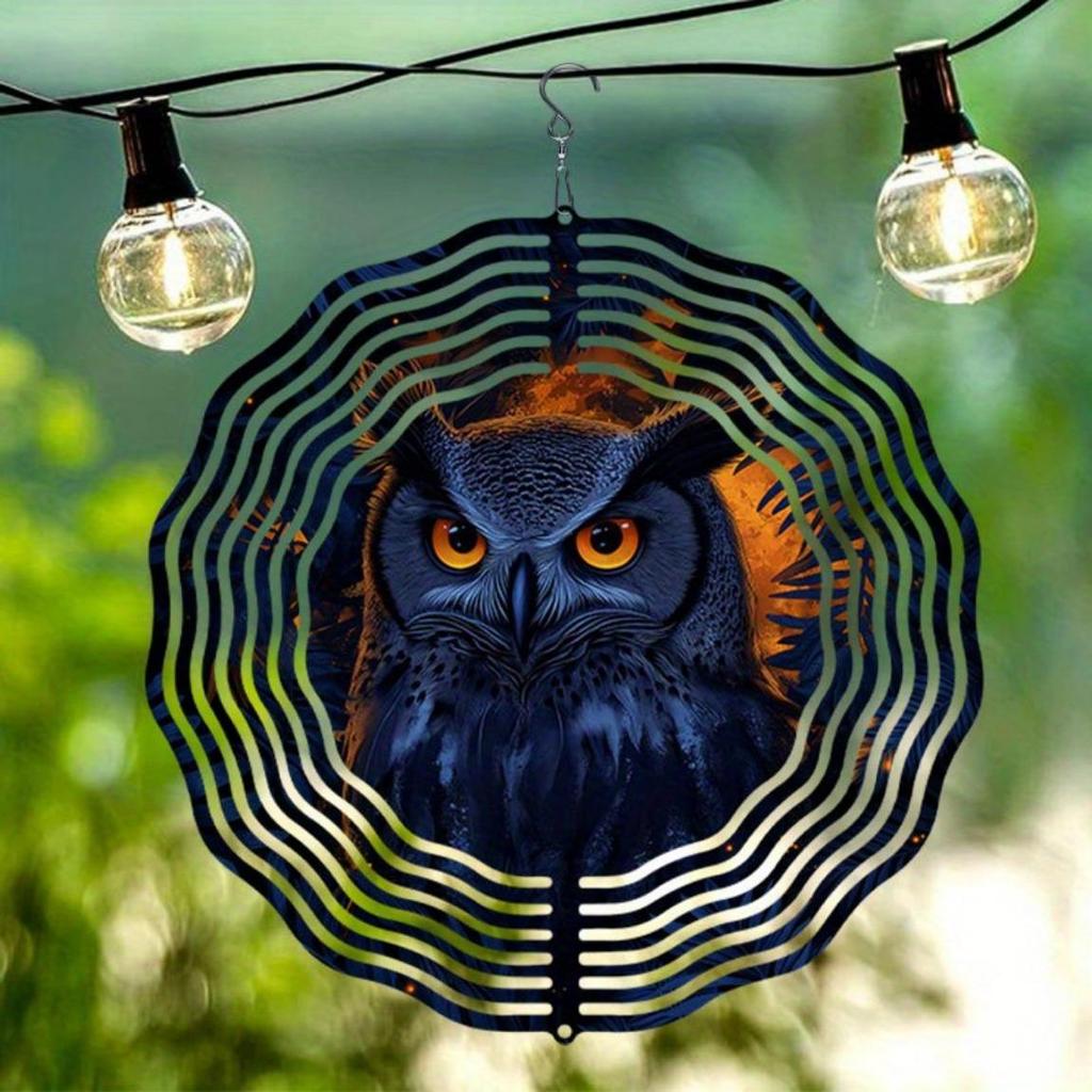 Nachtkönig-Eulen-Windspiel mit Mandala-Design, Metall, beruhigender Klang, Hängedekoration für Garten, Terrasse und Innenbereich, ganzjähriges Geschenk