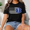 Paramedic American Flag Shirt, Patriotic EMS Tee, Star of Life First Responder Gift, Emergency Medical Worker Outfit for Men Women Paramedic