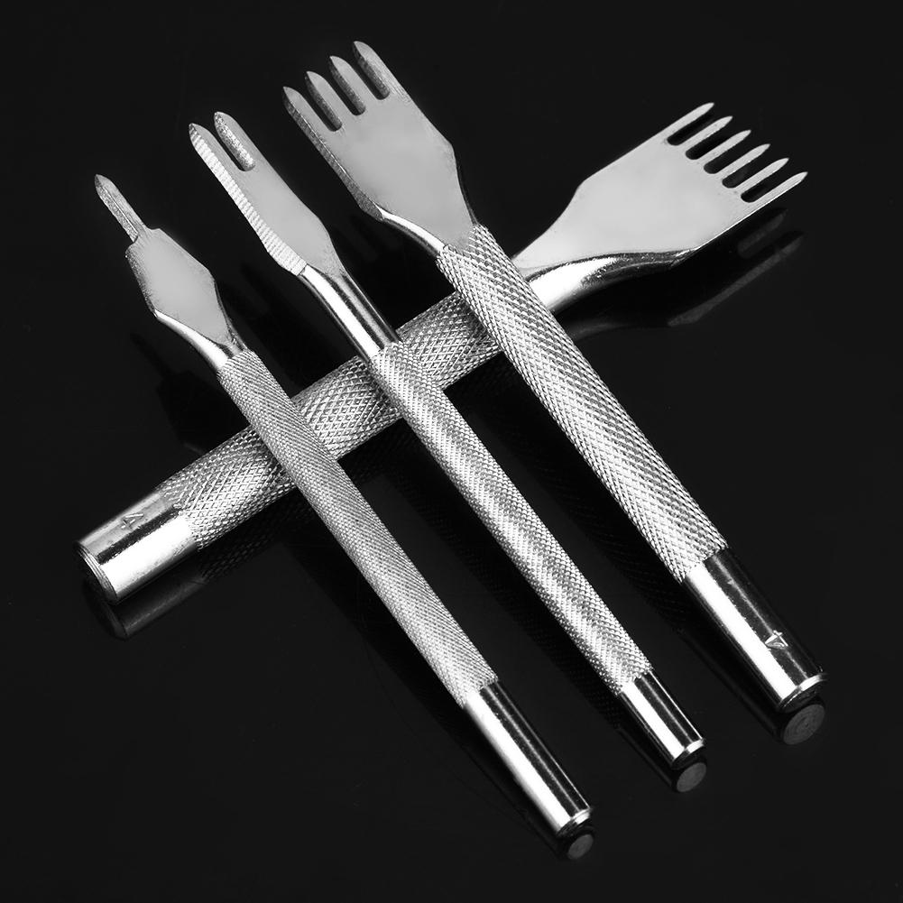 4PCS Leather Craft Hole Punch Stitching Tools 1 2 4 6 Prong Spacing for Sewing Chisel Set Kits
