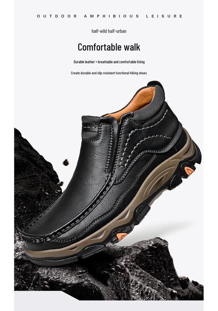 Men's Large Size Wear-Resistant Winter Leather Boots with Thick Sole
