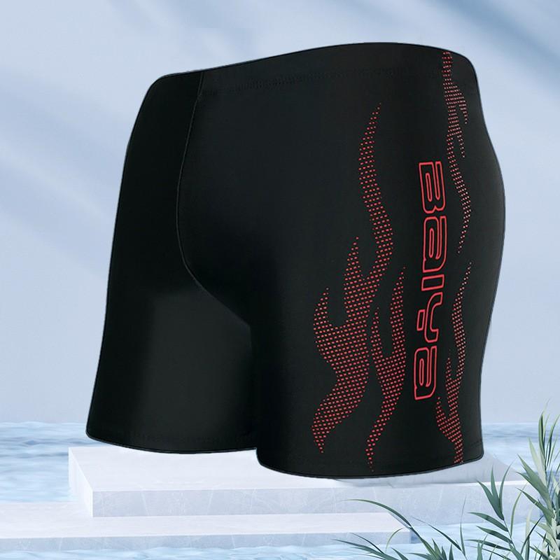 Mens Flame Print Loose Fit Boxer Style Swimming Trunks Quick Dry Nylon Swimwear Pool Beach Surfing