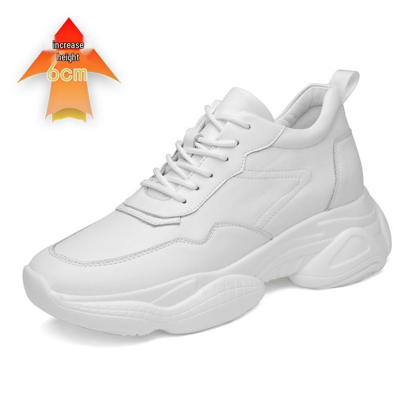 Men s Korean Style Thick-Soled White Sports Casual Leather Shoes - Trendy Height-Increasing Dad Shoes 36