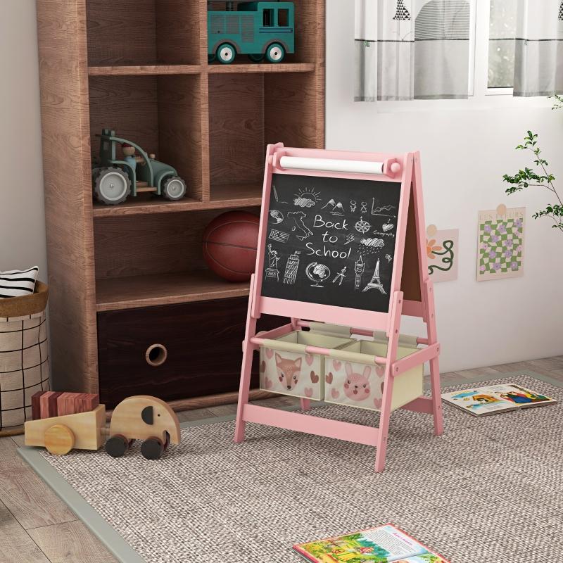 3-in-1 Children's Easel with Paper Roll, Chalkboard, Whiteboard, Storage Baskets, 54 X 46.5 X 93 Cm, Pink