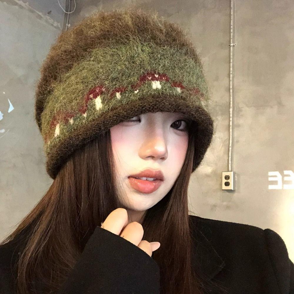 Thicken Winter Pullover Hat Ethnic Style Beanies Hat Fair Isle Style Knitted Hat  Spicy Girls