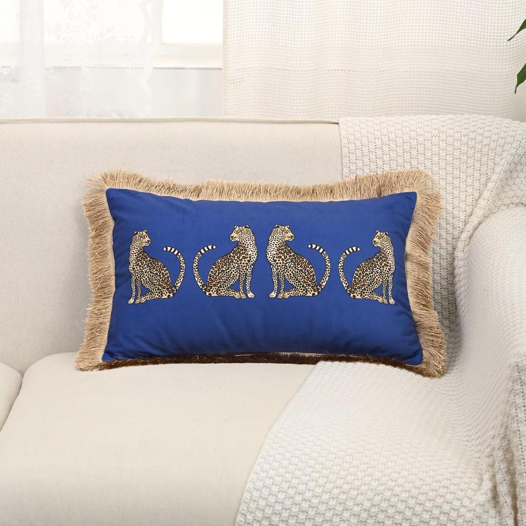 Nordic Luxury Leopard Print Gold Tassel Pillowcase for Living Room Sofa
