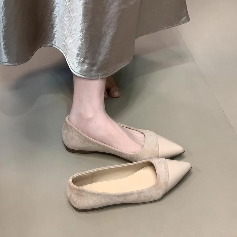 

Versatile pointed inner height increase shallow mouth single shoes women s spring new flat-bottomed commuter Mary Jane shoes 35 абрикосовий