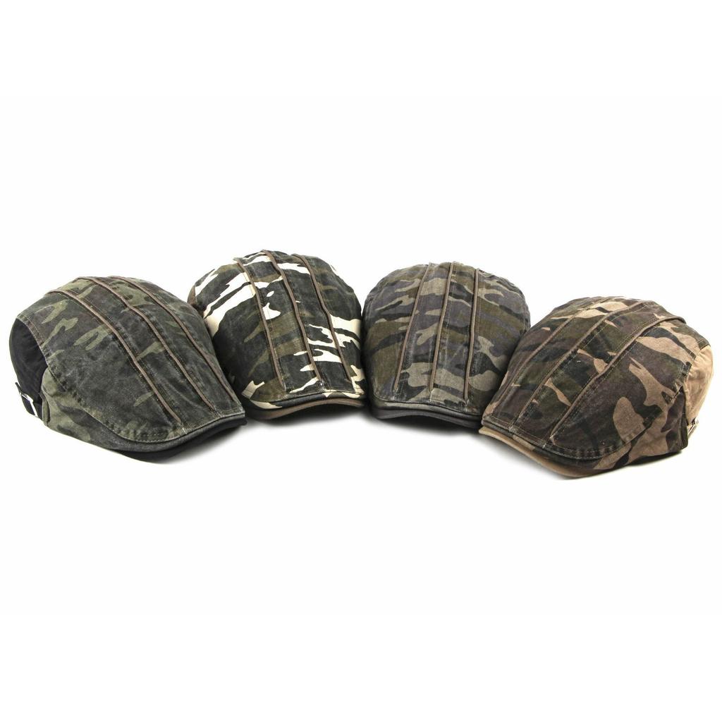 Unisex Camouflage Washed Cotton Flat Cap Retro Beret Newsboy Cap Outdoor Tactical Duckbill Hat Adjustable Military Style Forward Cap