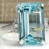 New Fashion Trend Square Light Blue Crystal Zircon Silver Color Ring for Women Elegant Luxury Ladies Wwedding Party  Prem