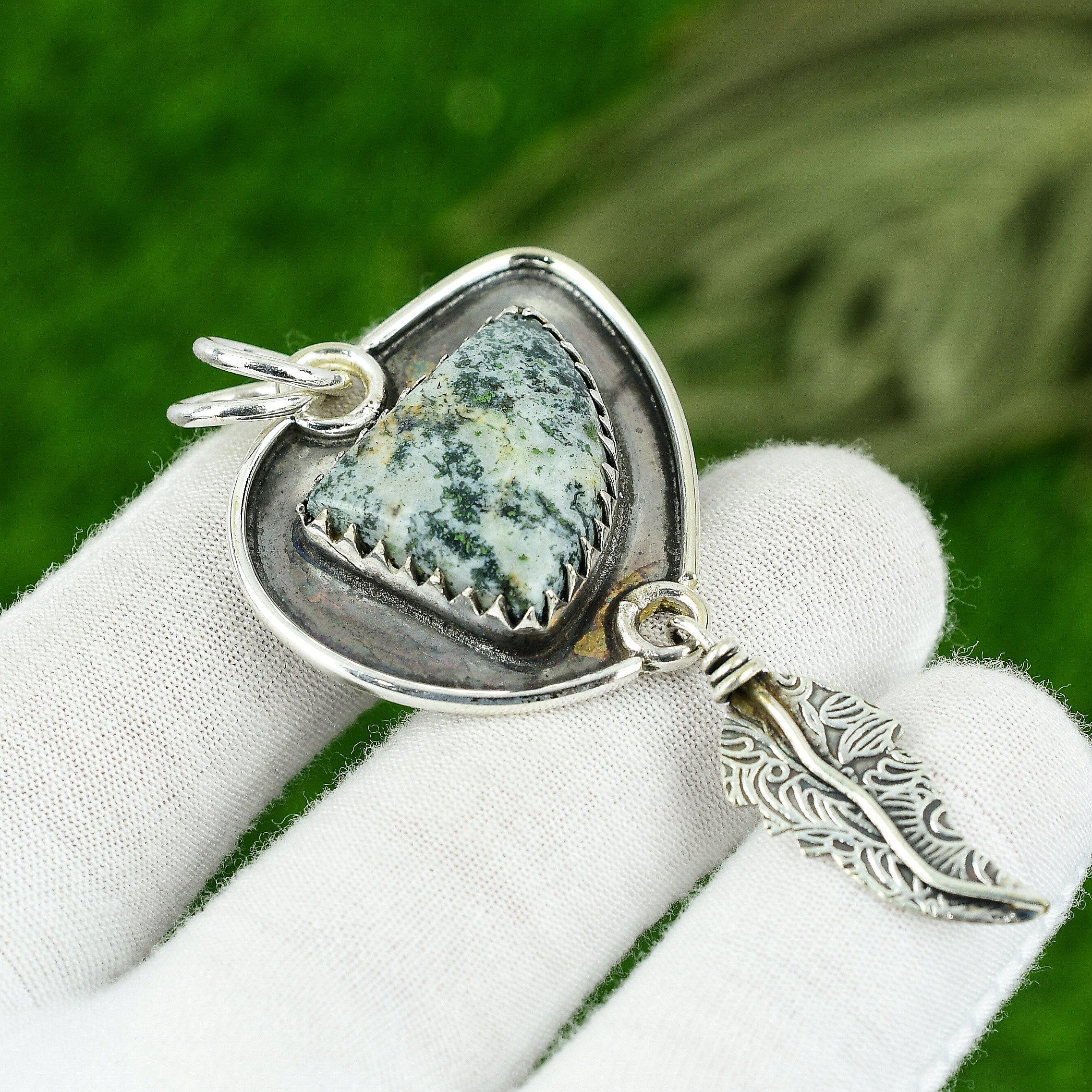

Womens day Deal 925 Silver Trillion Tree Agate Stone Daughter Birthday Pendant