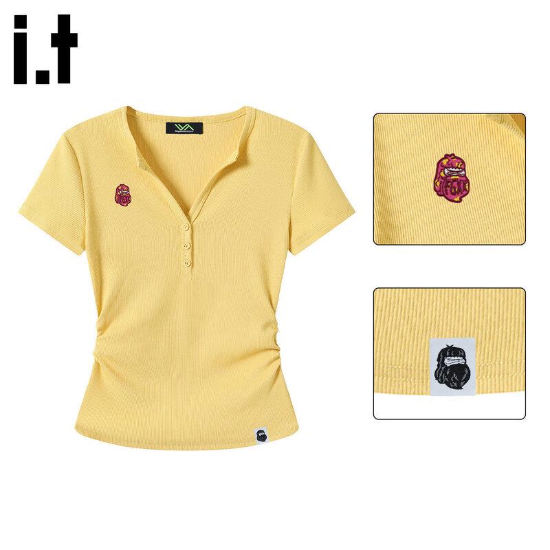 Fingercroxx Embroidered V-Neck Women s Slim-Fit Short-Sleeve Crop Top L