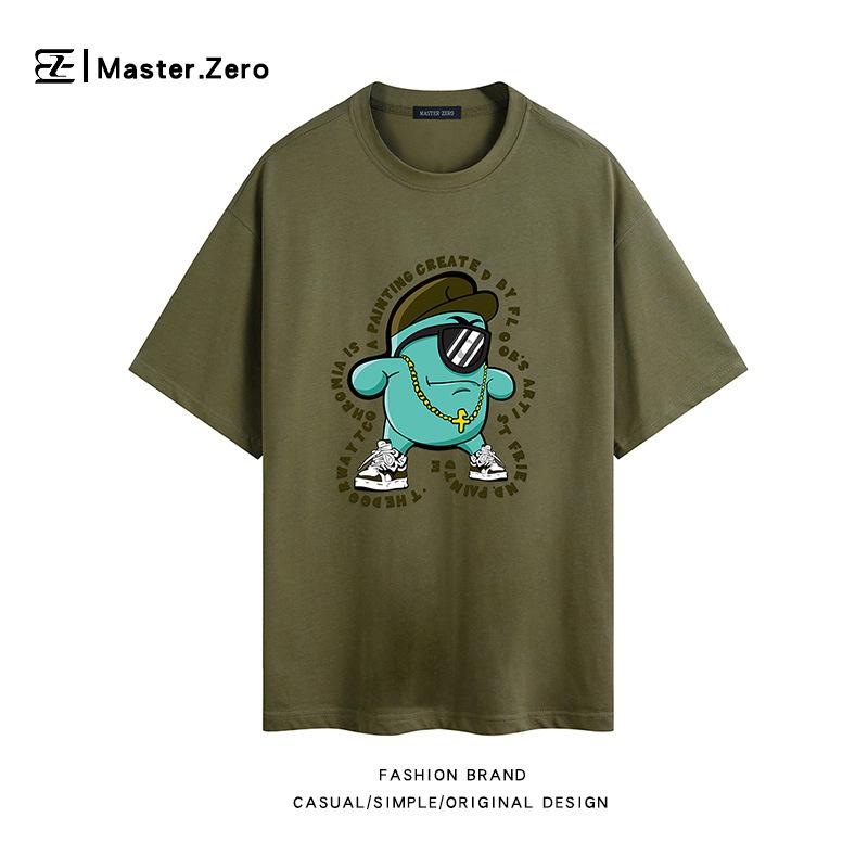 

New Wax Printed Short Sleeved T-shirt Unisex Trendy Brand Versatile Pattern Loose Shoulder Top M