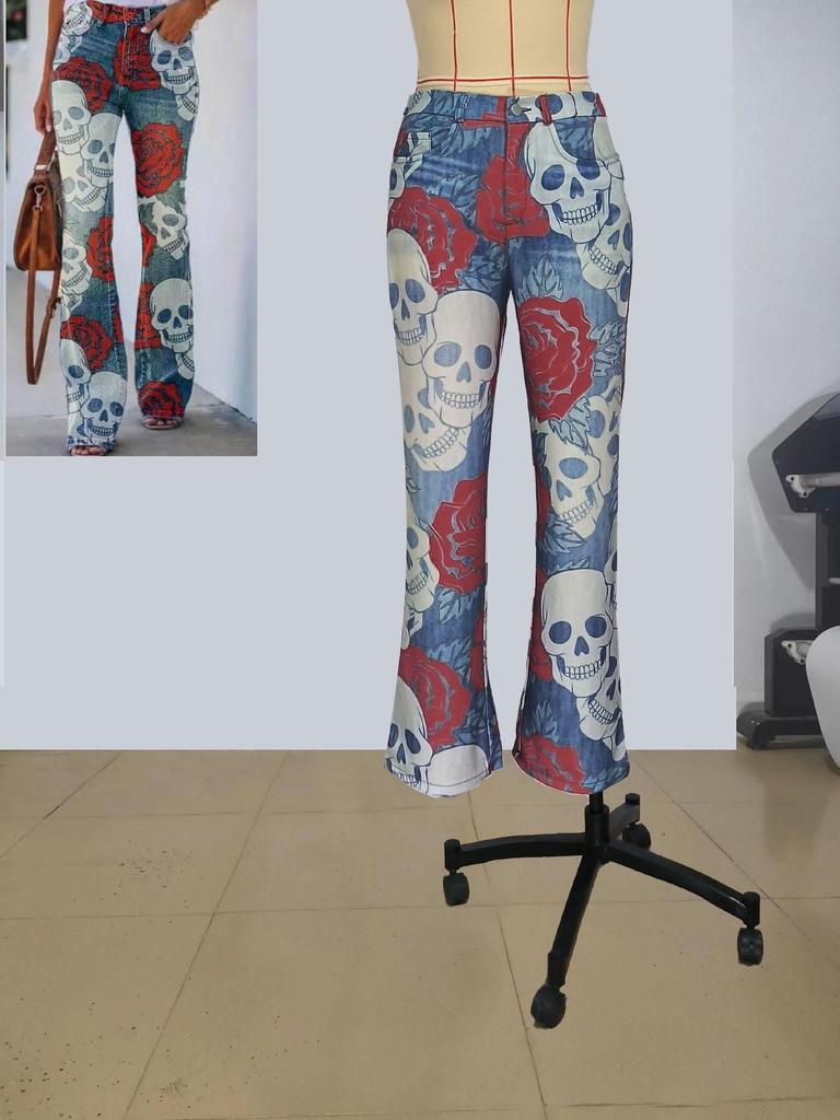 2023 Women's Plus Size Casual Faux Denim Pants - European & American Fashion