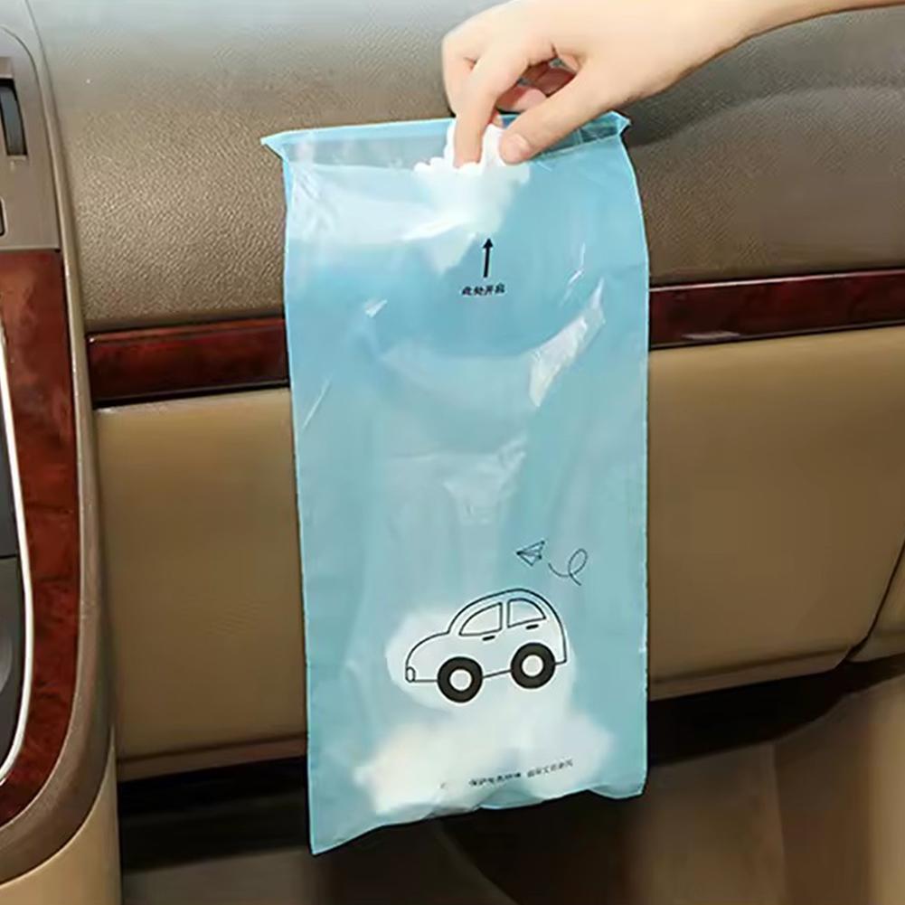 50pcs Adhesive Car Trash Bag Disposable Car Interior Hanging Multi-Functional Clean Bag Small Plastic Bag Car Garbage Bin
