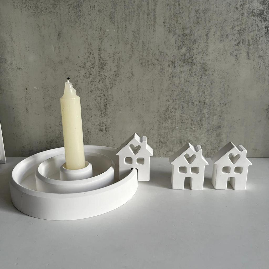 New DIY Concrete Love House Candle Holder Mold Handmade House Candlestick Silicone Molds Plaster Resin Making Home Crafts Decor