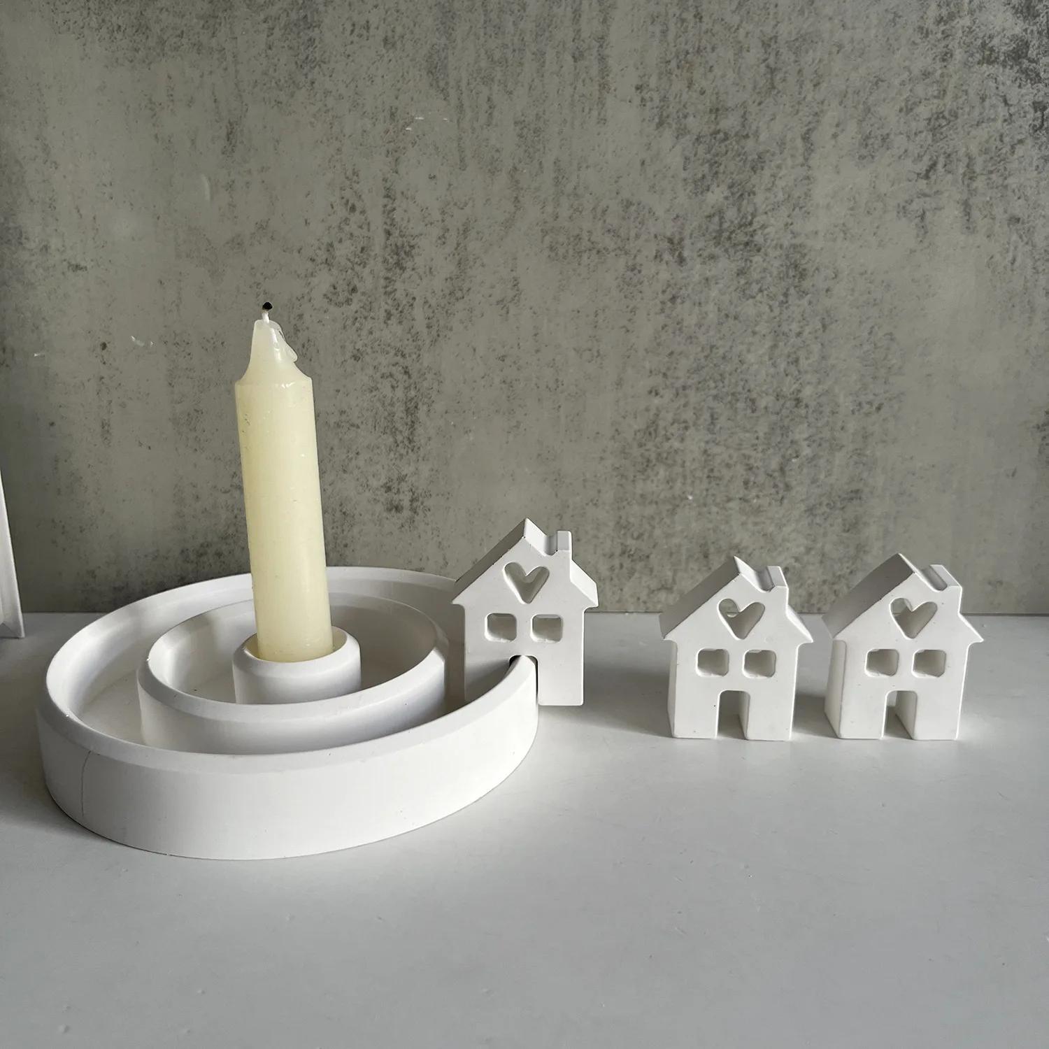 

New DIY Concrete Love House Candle Holder Mold Handmade House Candlestick Silicone Molds Plaster Resin Making Home Crafts Decor белый