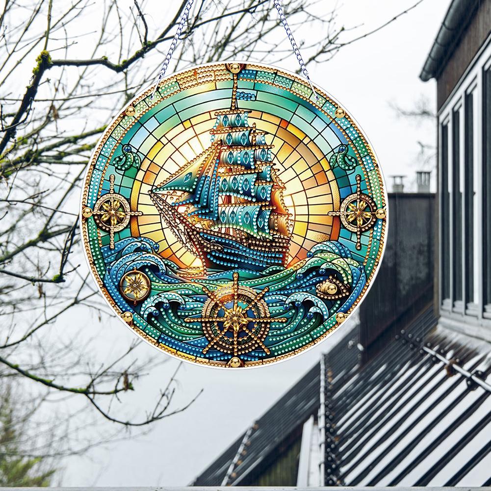 

PVC Glass Special Shaped Vintage Pattern Diamond Painting Art Pendant Diamond Painting Hanging Suncatcher Home Windows Decor