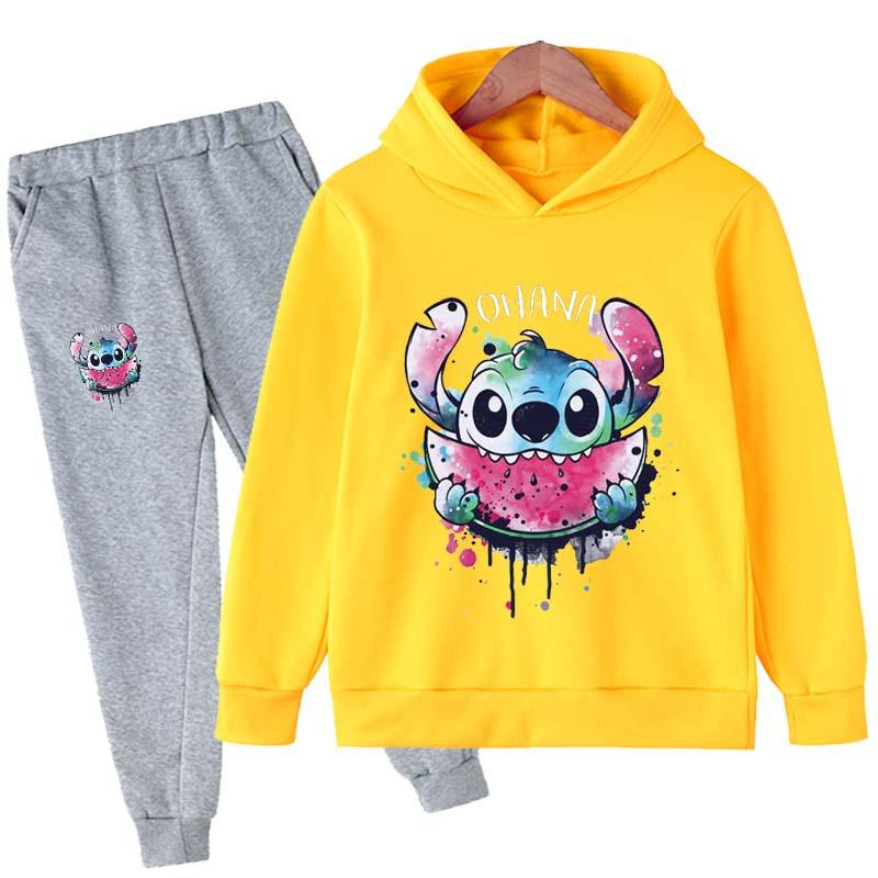 2025 MINISO Stitch Hoodies+Pants Sets Children 1-16 Years Suit Boys Tracksuits Kids Brand Sport Suits Little Monster Hoodies Tops +Pants 2pcs Set
