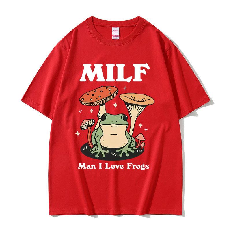 Lustige MILF Mann Ich Liebe Frösche Meme Grafik T-Shirts Humor Froschliebhaber T-Shirts Herren Damen Mode Sommer Kurzarm T-Shirt