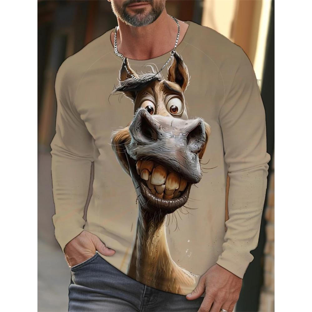 Funny 3D Animal Print Men's T-shirts Hip Hop Trend Harajuku Street Clothes Autumn Loose Top Fashion Long Sleeve T-shirts