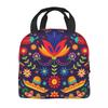 Mexican Floral Flowers Thermal Insulated Lunch Bag Women Mexico Portable Lunch Container for School Office Outdoor Food Box