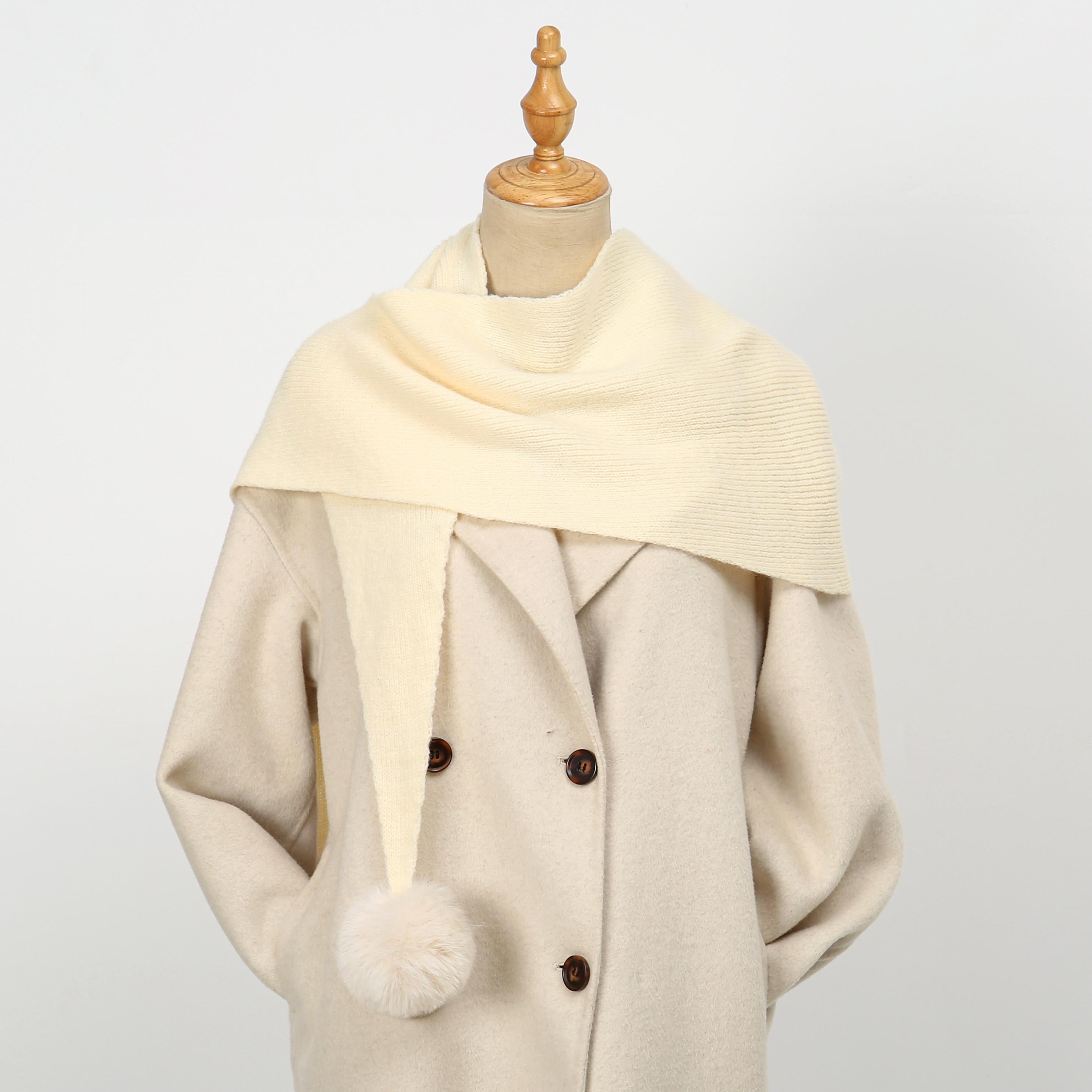 Knitted Hair Ball Triangl Shawl Soft Scarf Solid Color Winter Warm Thicken Wraps Neck Protection Shawl Fluffy Scarf