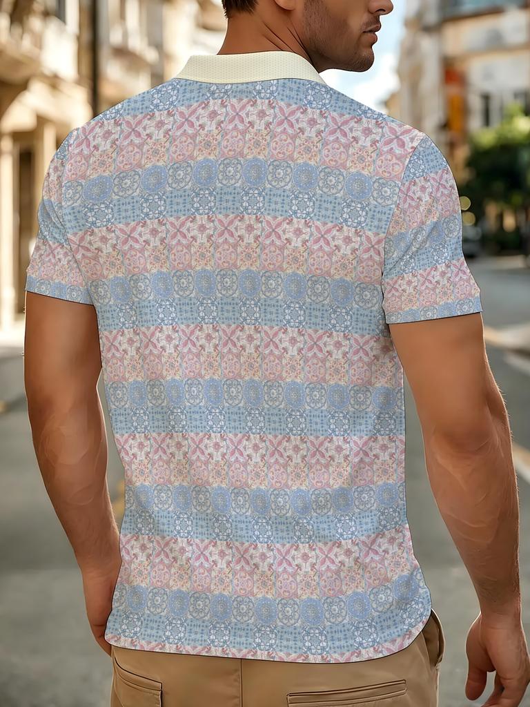 Men's Outdoor Polo Shirt, Available in Multiple Sizes. Men's Polo with a Lapel Collar and Short Sleeves, Featuring an All-over Vintage Tile Plaid