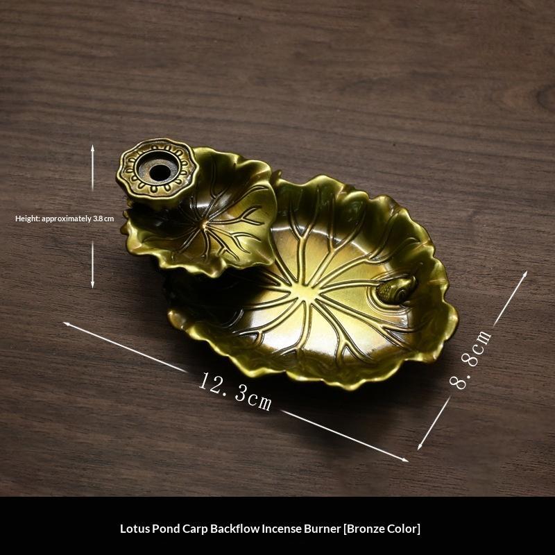 Household Alloy Lotus Pond Frog Backflow Incense Burner Antique Tea Ceremony Sandalwood Metal Incense Sticks Holder Reverse