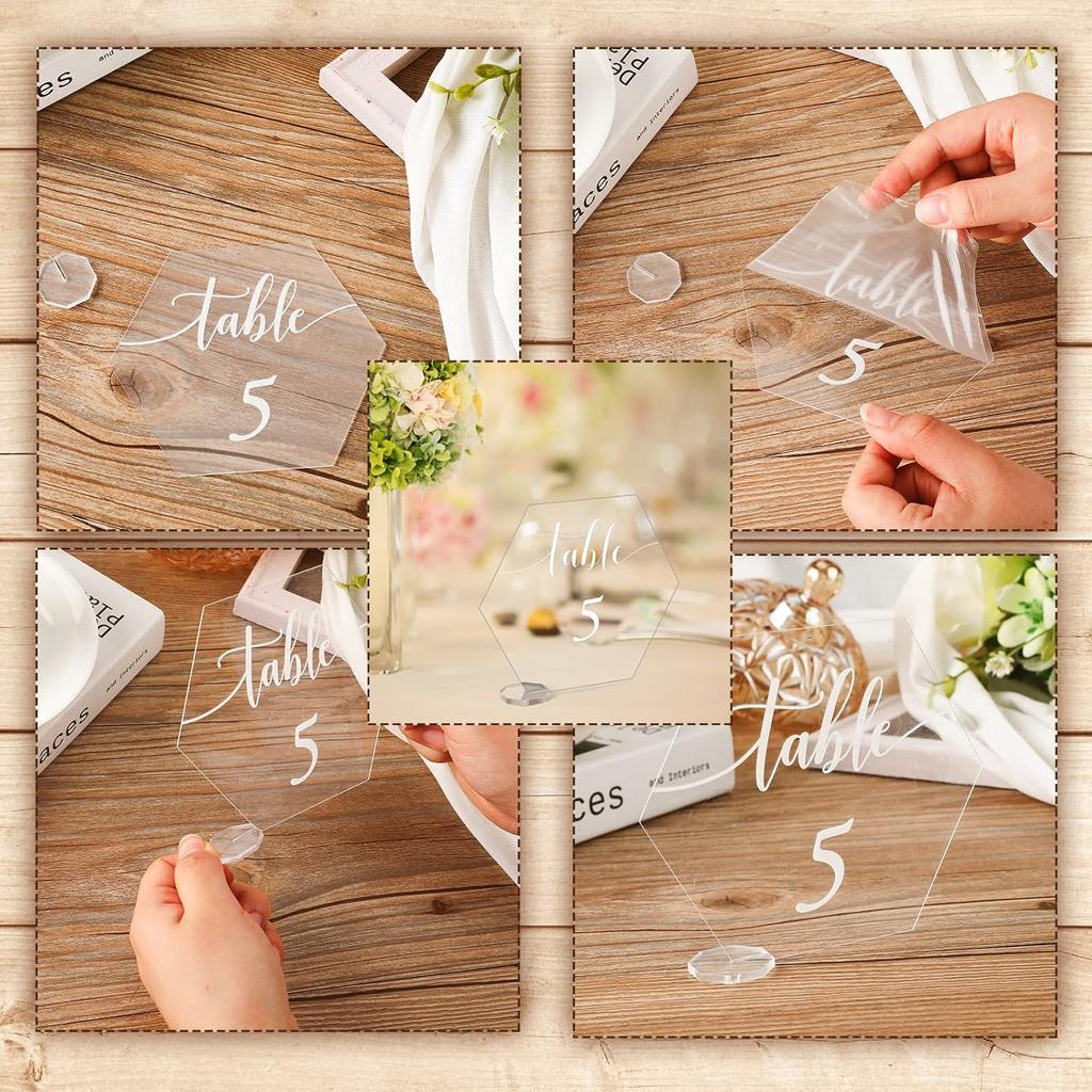 30 Pieces Acrylic Table Numbers 1-30 for Wedding Reception Clear Table Number Signs 1-30 with Stand Hexagonal Rectangle for Wedding Event Party