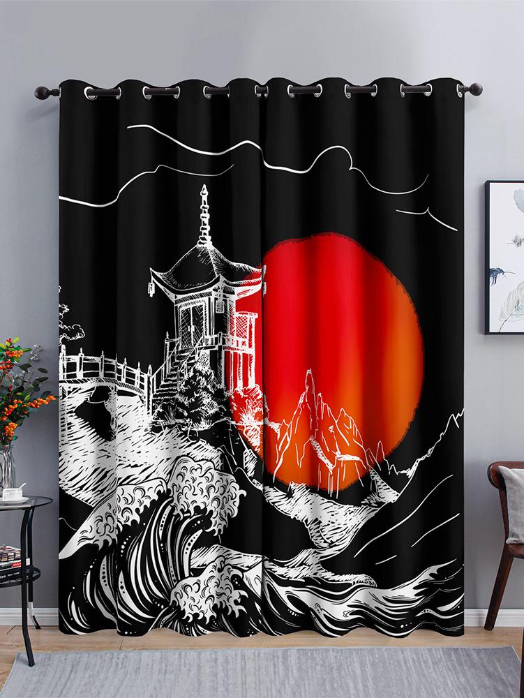 Gradual Change Landscape Chinese Curtains Sunshade Bedroom Curtains 3D Digital Printing Blackout Curtains