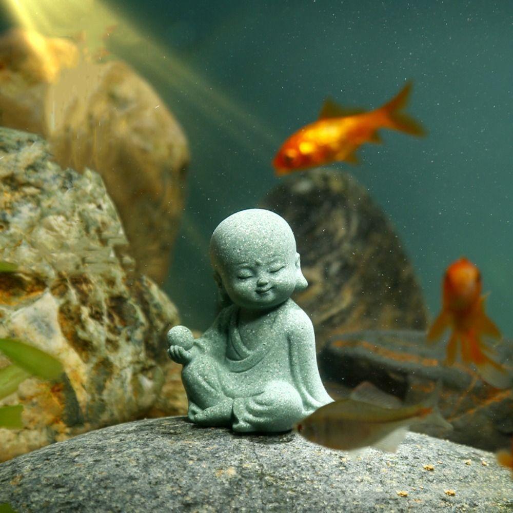 Sandstone Buddha Tea Pet Cute Little Monk Figurine Aquarium Buddha Statues  Office Bookshelf
