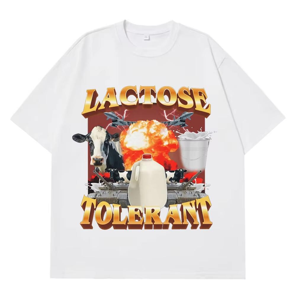 Lactose Tolerant Graphic Print T-Shirt Men Women Vintage Fashion Short Sleeve T-shirt Cotton Casual Cozy Oversized Loose T Shirt