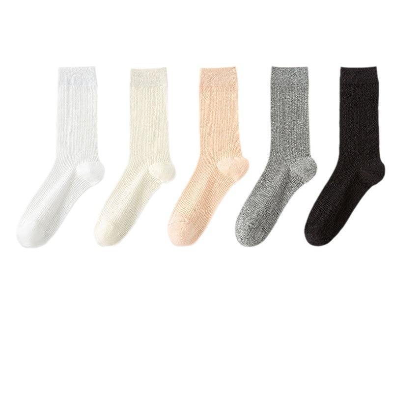 Women's Summer Thin Pure Color Mesh Breathable Sweat Absorbing Tube Stack Cotton Socks