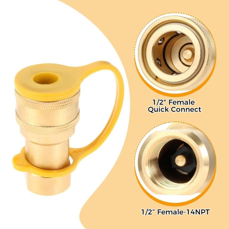 Practical Brasses Gas Fittings Quick Disconnecting Connectors 1/2Inch NPT Thread For Propanes Natural Gas Grills Pizza Oven