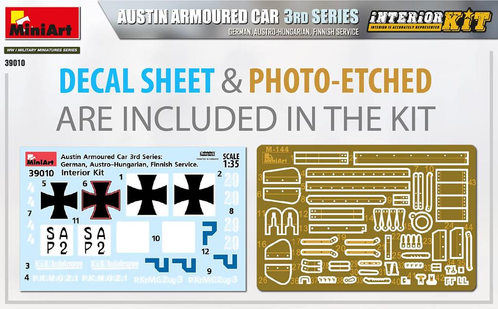 MiniArt Scale Austin Type 3 Armored Car Full Interior Plastic Model Kit MA39010 1/35 (German, Austrian, Hungarian, Finnish)