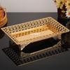European Style Plated Openwork Square Shape Fruit Plate,Golden Alloy Disc Home Cheese Food Tray,Snack Disc Table Decoration