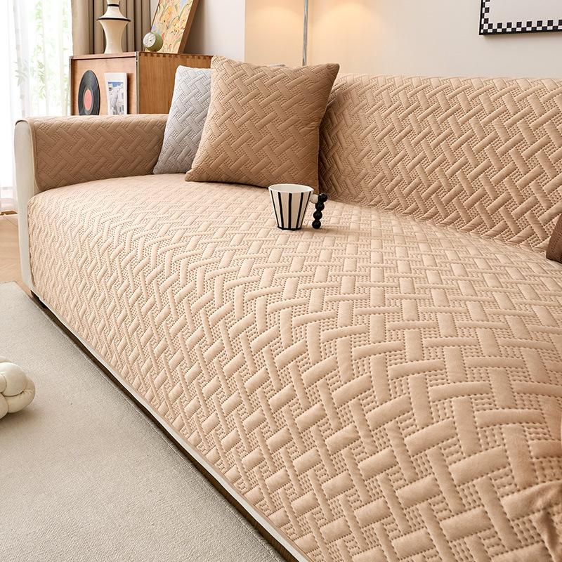 New Solid Color Stripes Quilted Anti-Slip Sofa Cover Sofa Slipcover Furniture Protector for Office Living Room Home Decor