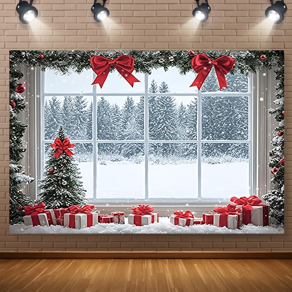 1pc Holiday Polyester Christmas Background with Snow Windows and Tree Design - Multi-purpose Holiday Decoration