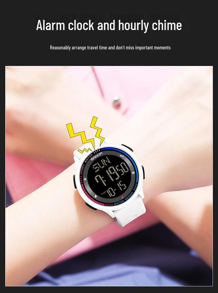 SANDA Unisex Luminous Waterproof Thin Large Screen Multifunction Electronic Wristwatch