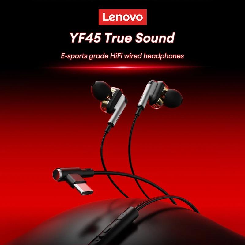 Original Lenovo YF45 Gaming Earphones Wired in Ear Headphones Type-C/3.5mm With Mic Microphone Sound Noise Isolation for PC Phone Laptop NEW