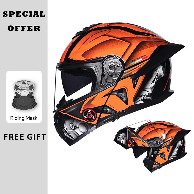 DOT Approved Men Flip Up Motorcycle Helmet Dual Lens Flip Up Helmets Four Seasons Full Face Moto Helmet Double Lens Modular Helm