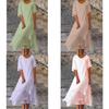 Vestido de Verano de Algodón y Lino de Doble Capa con Bloques de Color y Manga Corta de Cuello Redondo para Uso Casual