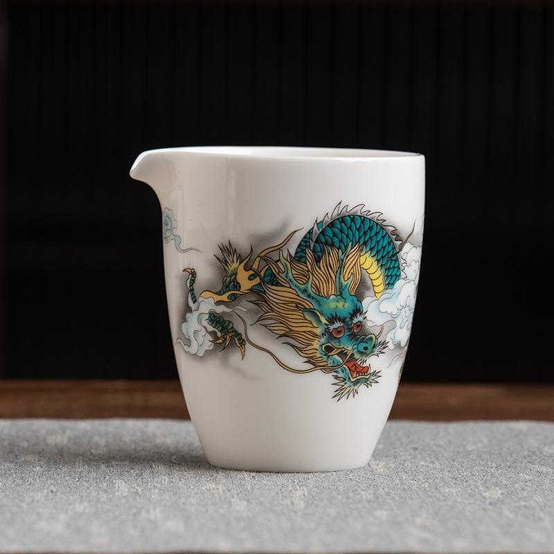 Ceramic Tea Dispenser Fair Cup Tea Pouring Device Tea Sea Suet Jade White Porcelain Fair Cup Solid Wood Side Handle Large Fair Cup