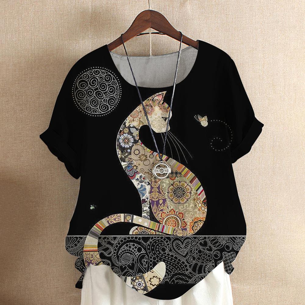 Maglietta da donna con gatto dei cartoni animati, camicetta Harajuku, scollo a V, manica corta, oversize, casual, pullover, estate, magliette carine, abbigliamento femminile