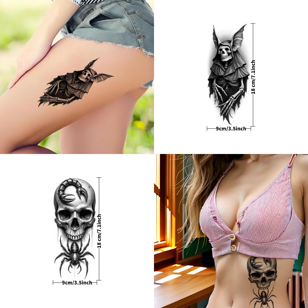 3pcs Temporary Tattoo Waterproof Long-lasting Body Stickers Wolf With Tentacles  And Ship Caged Bird For Arms Men Adults