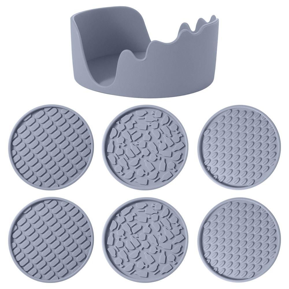 6pcs/Set Round Silicone Drink Coaster Set Tabletop Protection Silicone Cup Pad Heat Insulation Non-Slip Tea Mat Coffee Mug Glass