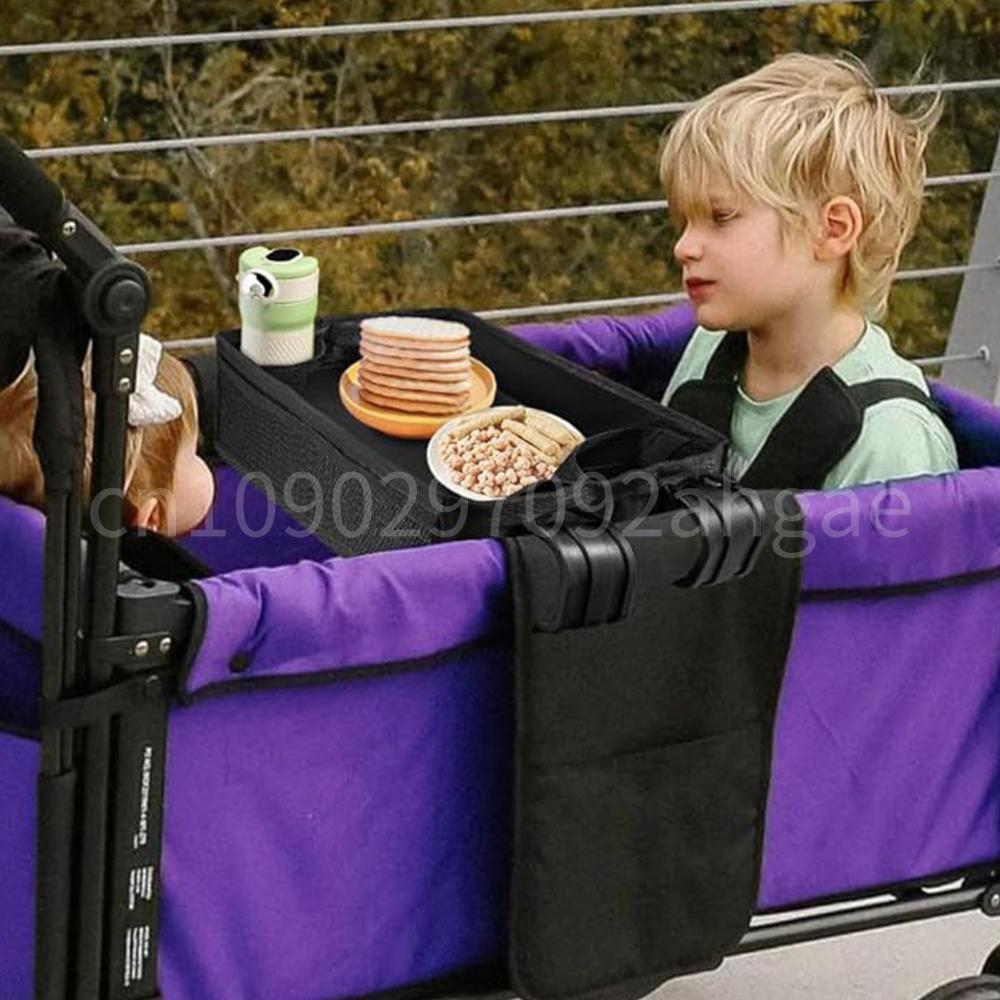 

Foldable Thickened Snack Tray with Cup Holder Mesh Pockets Double Sided Stroller Tray Easy To Clean for Wonderfold Wagon W4 40x20x7cm