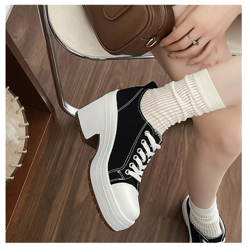 Módní dámské plátěné tenisky Platformové podpatky Boty Podzimní móda 2024 Nová značka Robustní Ležérní Šněrovací Lodičky Pohodlné Zapatillas Mujer