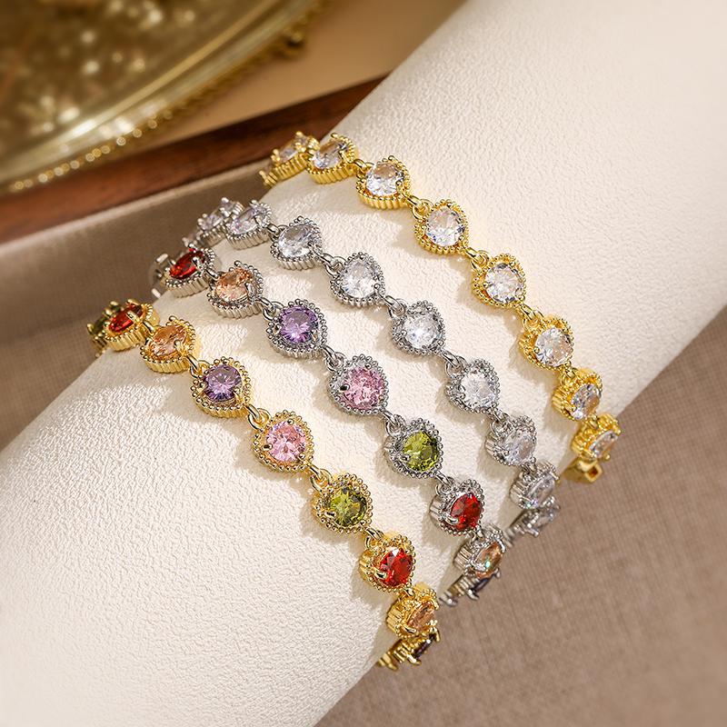 HECHENG,Colorful Zircon Splicing Design Heart shaped Sweet Shining Women's Zircon Safety Easy to Buckle Zircon Bracelet