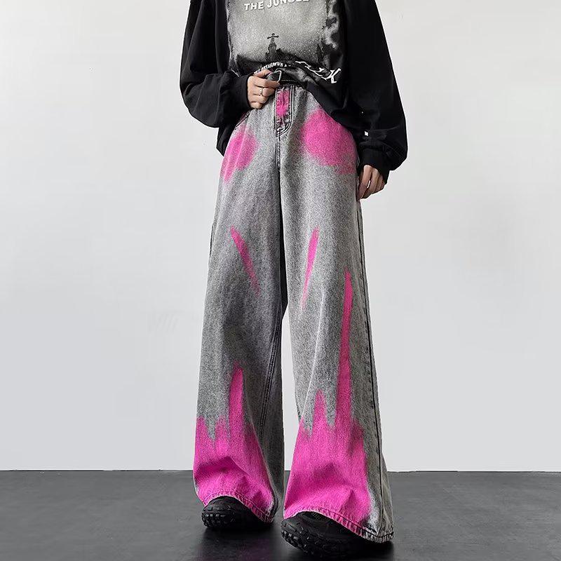 

Мужские модные джинсы свободного кроя с граффити - осенние брюки с широкими штанинами в уличном стиле M серый